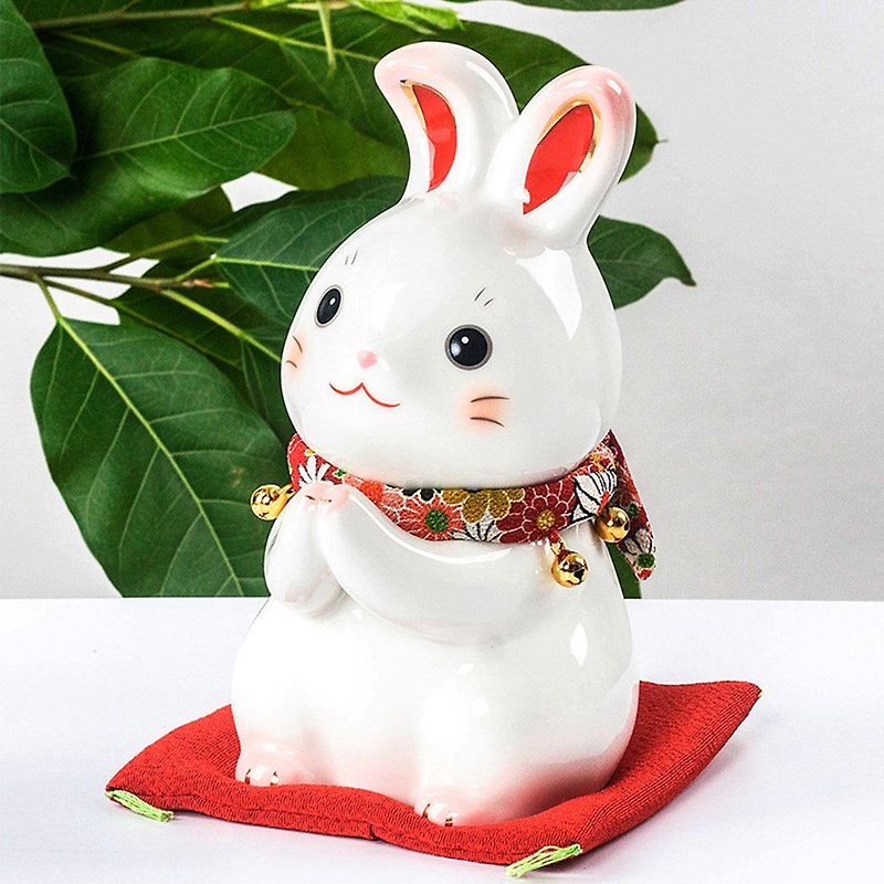 Japanese pharmacist kiln cute wishing rabbit piggy bank zodiac rabbit ceramic decoration decoration birthday gift piggy bank - ของวางตกแต่ง - เครื่องลายคราม 