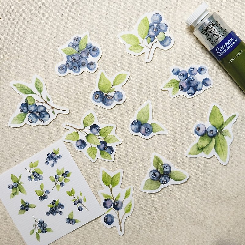 Blueberry hand-painted stickers - สติกเกอร์ - กระดาษ 