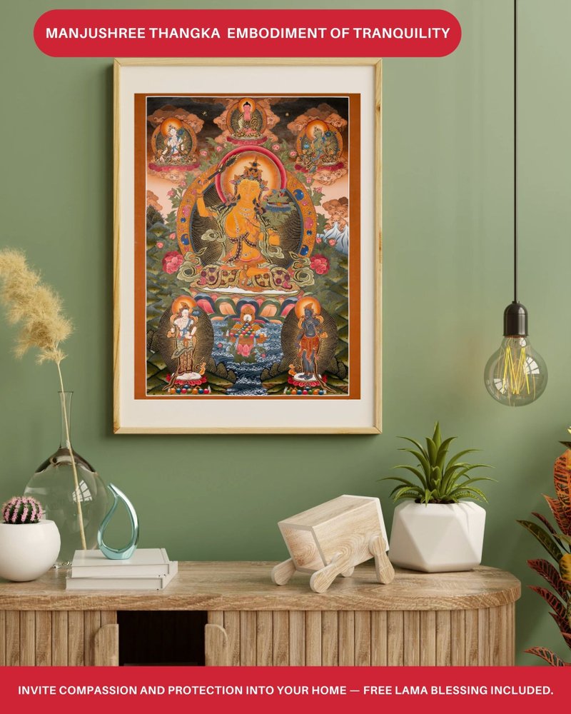 藏傳佛教  寧靜的文殊菩薩唐卡  寧靜的化身 - 壁貼/牆壁裝飾 - 其他材質 多色