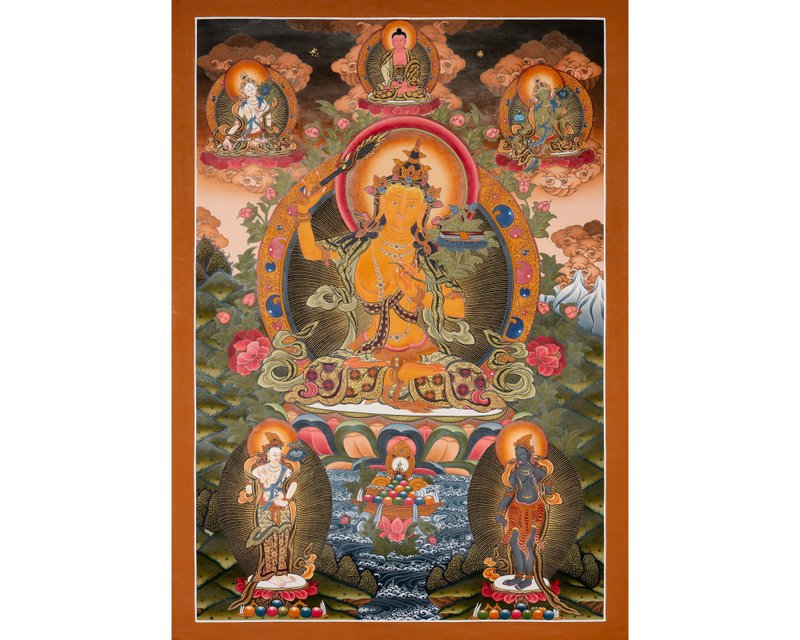 藏傳佛教  寧靜的文殊菩薩唐卡  寧靜的化身 - 壁貼/牆壁裝飾 - 其他材質 多色