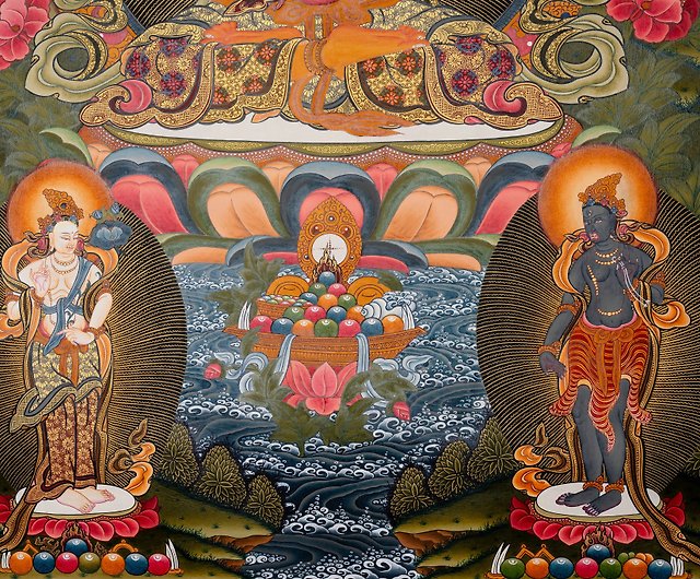 チベット仏教 穏やかな文殊菩薩のタンカ 平穏の具現 - ショップ Boudha Stupa Thanka Centre ウォールデコ・壁紙 -  Pinkoi