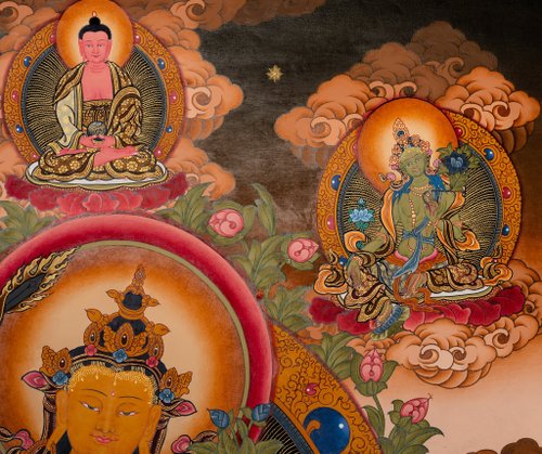 チベット仏画　タンカ　文殊菩薩 アンティーク 仏画（タンカ） 文殊菩薩｜大阪の仏画通販・販売｜多羅堂