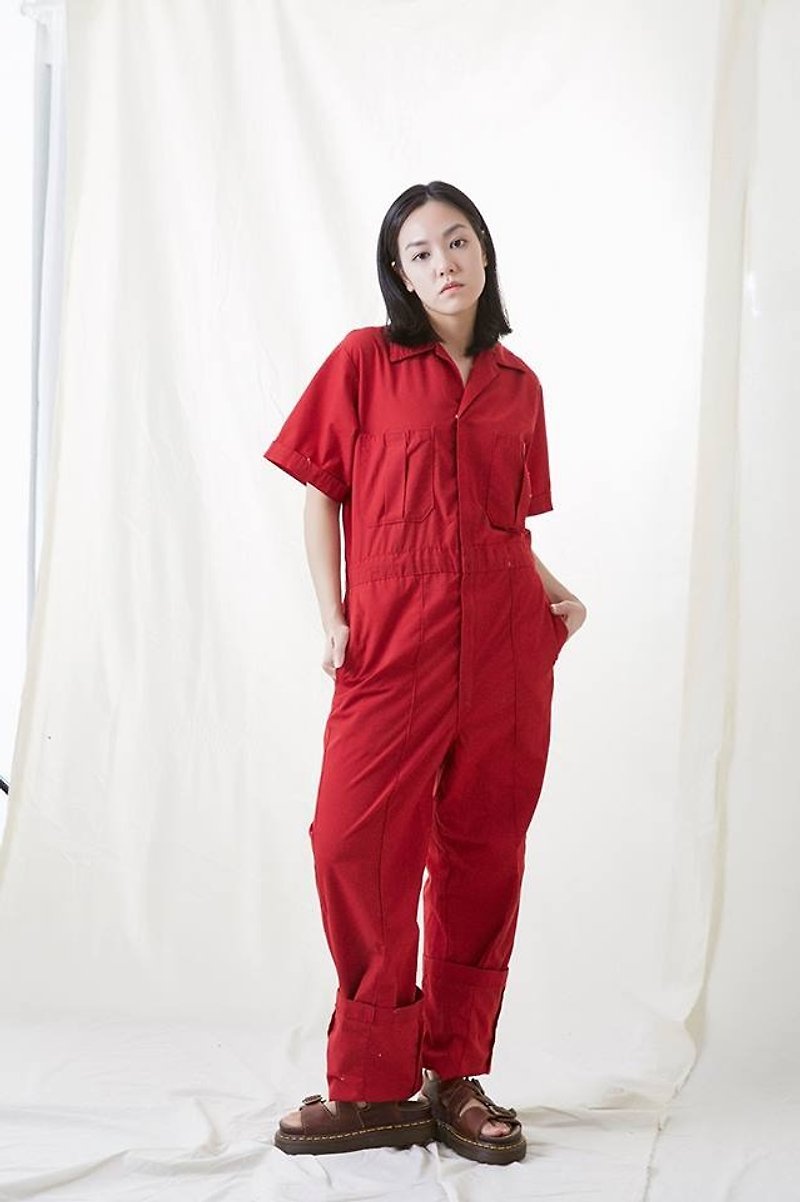 "Vintage Coverall work clothes coveralls" sears red VC09 - Overalls & Jumpsuits - Cotton & Hemp Red