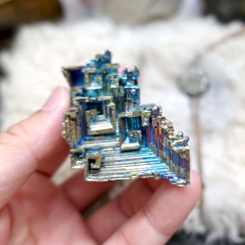 美國中古天然方型螺旋紋鉍晶結晶水晶寶石擺設 高級二手古著珠寶 - 擺飾/家飾品 - 其他金屬 藍色