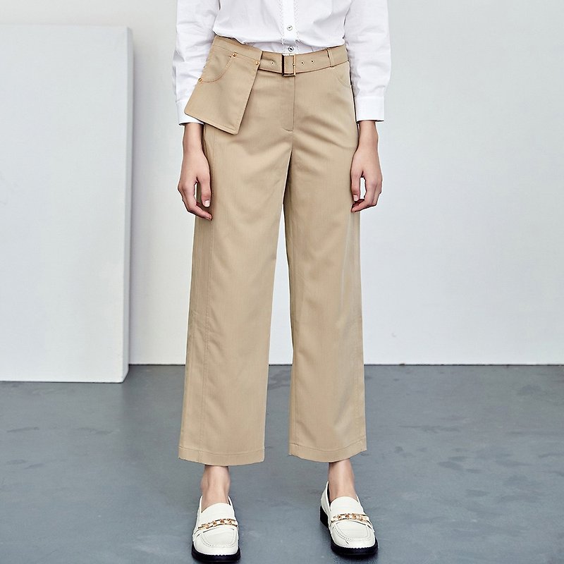 ILEY Yi Lei simple and fashionable tangent straight pants with belt and waist bag (Khaki) 1223066421 - กางเกงขายาว - เส้นใยสังเคราะห์ 
