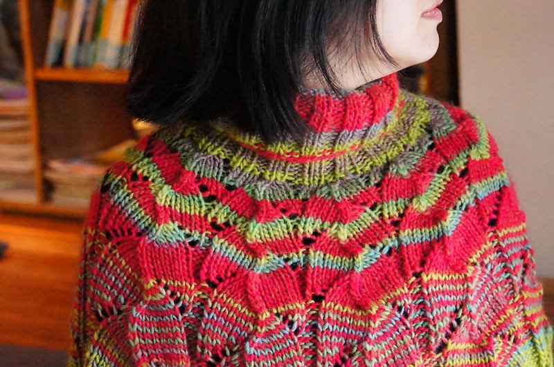 Knit shawl hedging half-length blouse bib - จัมพ์สูท - ขนแกะ สีแดง
