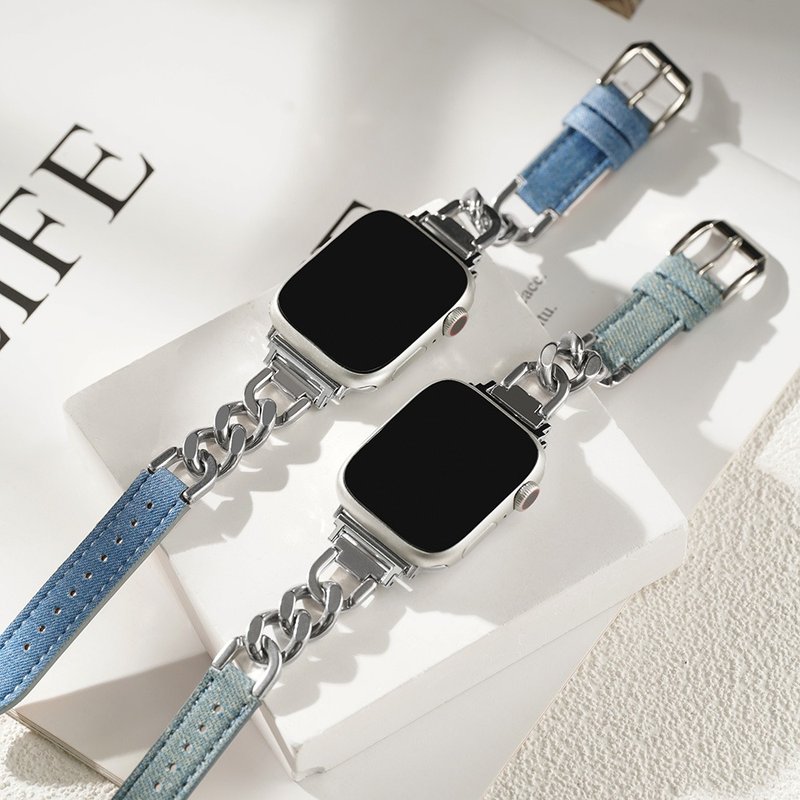 Apple watch - Denim Denim Spliced ​​Single Link Apple Watch Strap - Watchbands - Genuine Leather 