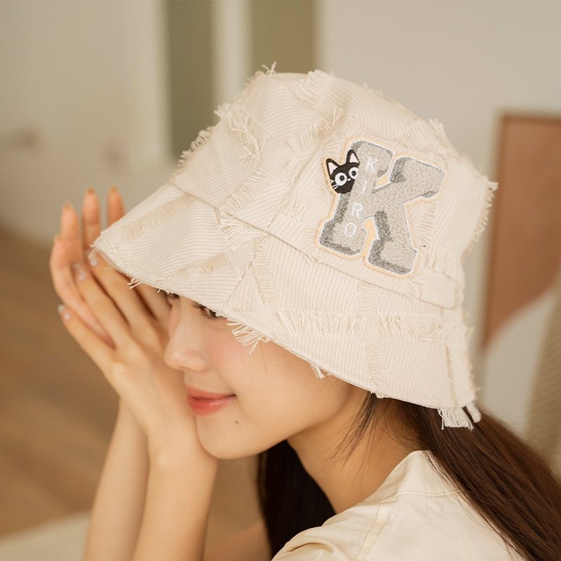 Little black cat towel embroidered sun hat sun protection hat [9006201] - หมวก - ผ้าฝ้าย/ผ้าลินิน สีกากี