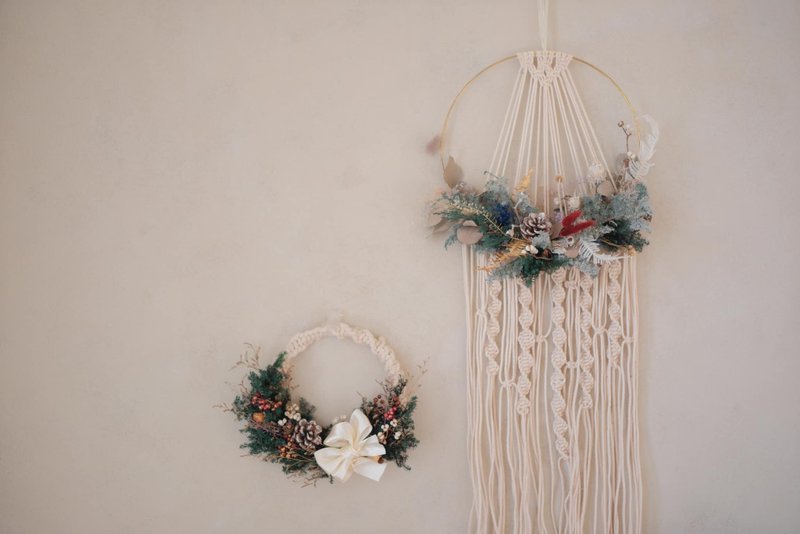 [Taipei] Christmas wreath weaving wreath home decoration macrame Nordic style Japanese style unprinted style - Knitting / Felted Wool / Cloth - Cotton & Hemp 