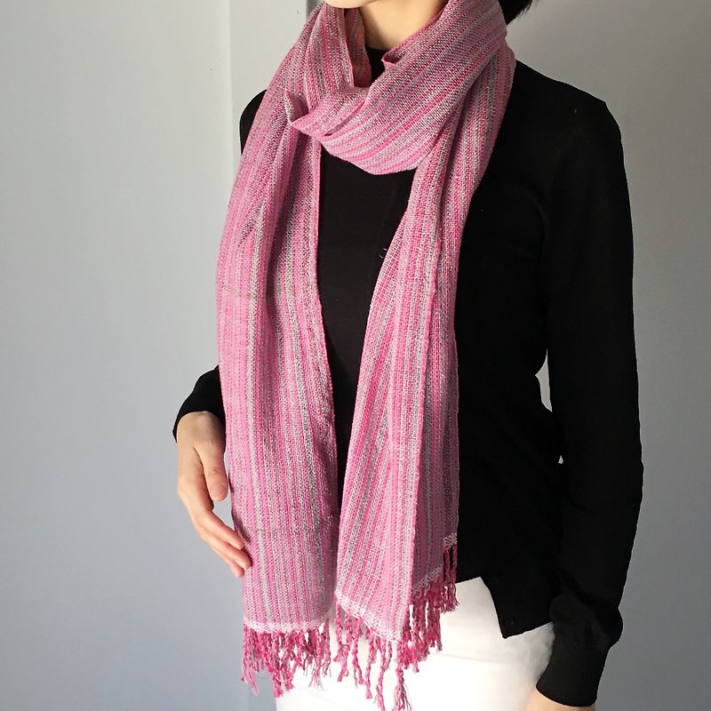 Unisex Scarf - Pink and Silver - All season available -  - ผ้าพันคอ - ผ้าฝ้าย/ผ้าลินิน สึชมพู