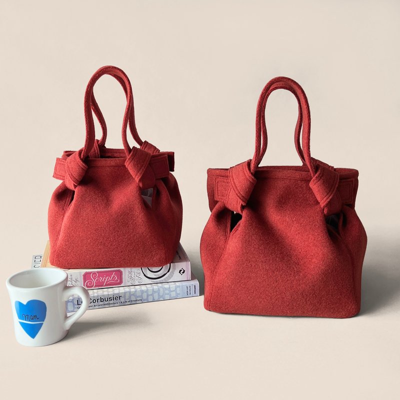 - NEW COLOR- 羊毛厚重美爾登呢 方形托特包 - 手提包/手提袋 - 羊毛 紅色