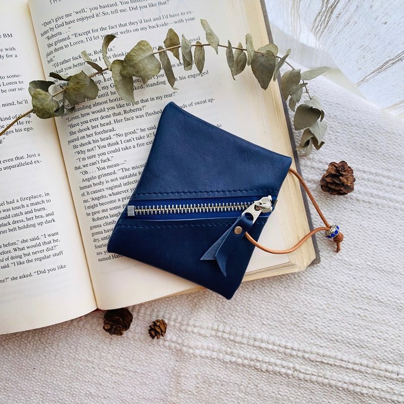 Square Key Coin Purse - Dark Blue - กระเป๋าใส่เหรียญ - หนังแท้ สีน้ำเงิน