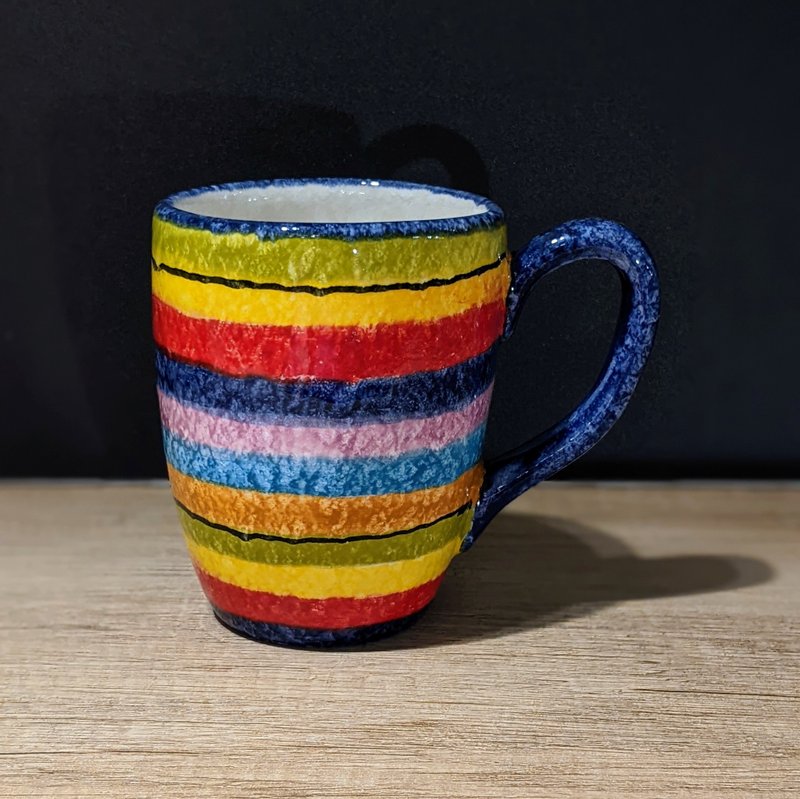 Italian handmade pottery-POP pop art mug 380ml (blue edge line) - Mugs - Pottery Multicolor