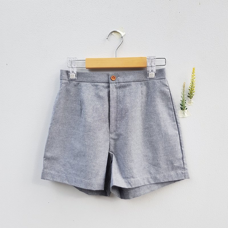 Basic shorts : Stripe - 女長褲 - 棉．麻 黑色