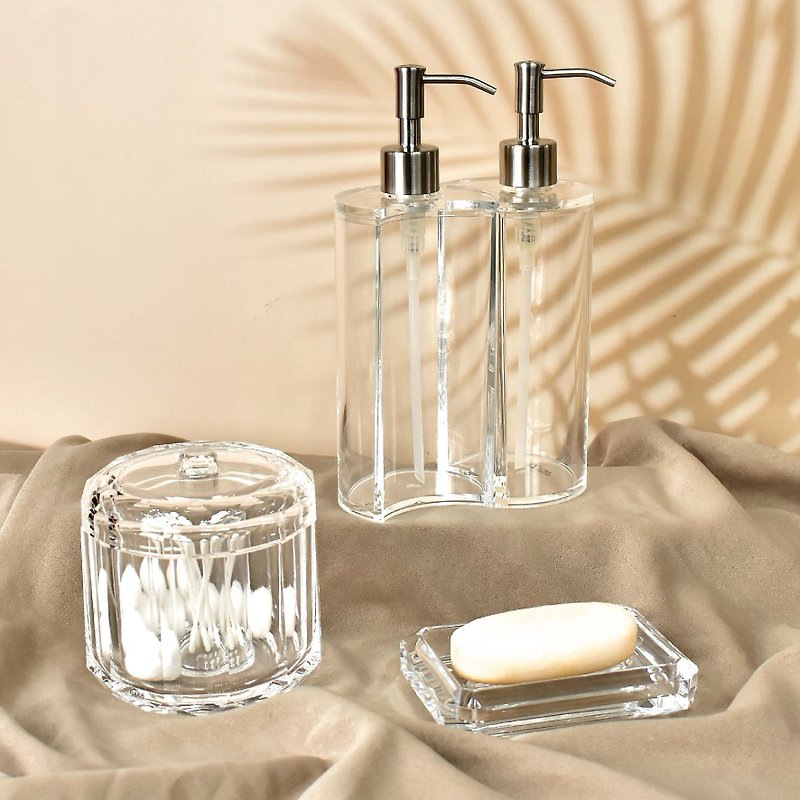 Clear Acrylic Dispenser Swab Holder Soap Dish Bathware Set - อุปกรณ์ห้องน้ำ - อะคริลิค สีใส