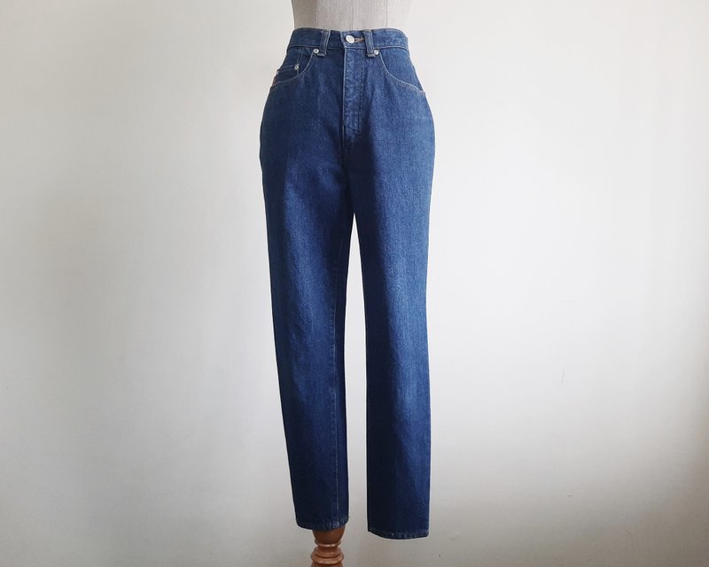 25 Waist Vintage CHEROKEE Blue Tapered Jeans Womens High Waisted Slim Fit Jeans - 男長褲/休閒褲 - 棉．麻 藍色