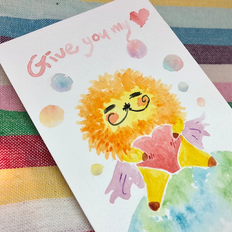 KaaLeo Hand-painted Postcard - Give you my heart Lion Lion ライオン - Cards & Postcards - Paper Red