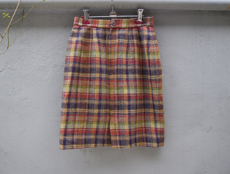 FOAK vintage pure wool plaid skirt Kenzo - กระโปรง - วัสดุอื่นๆ หลากหลายสี