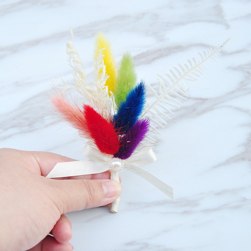 Dry corsage - six-color rainbow fur rabbit LGBT groom corsage best man corsage - เข็มกลัด/ข้อมือดอกไม้ - พืช/ดอกไม้ หลากหลายสี