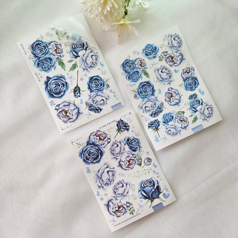 jin_Sensitive&Oriental flower sticker _ Blue Rose - สติกเกอร์ - พลาสติก 