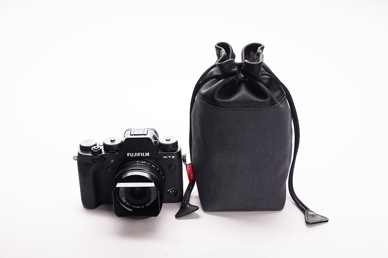 Mi81 camera sheepskin bag (black + gray denim) - Cameras - Genuine Leather Multicolor