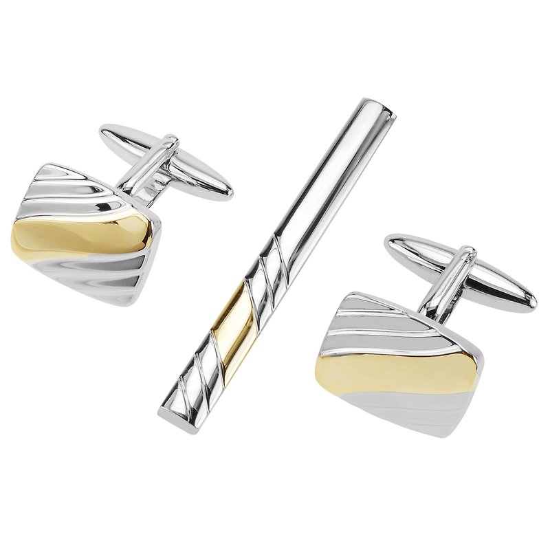 Silver and Gold Two Tone Cufflinks and Tie Clip Set - Ties & Tie Clips - Other Metals 