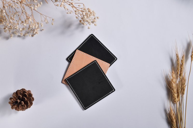 【Mini5】Vegetable tanned leather coaster / hot stamping and engraving - Coasters - Genuine Leather 