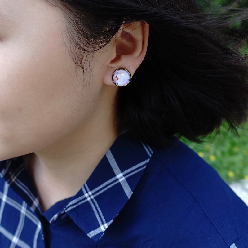 Clip Earrings - Flower / Gift / Memorial / Time gem / glass gem - Earrings & Clip-ons - Other Metals Pink
