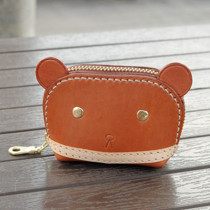 Handmade Leather Goods | Customized Gifts | Vegetable Tanned Leather - Bear Coin Purse - กระเป๋าใส่เหรียญ - หนังแท้ สีนำ้ตาล