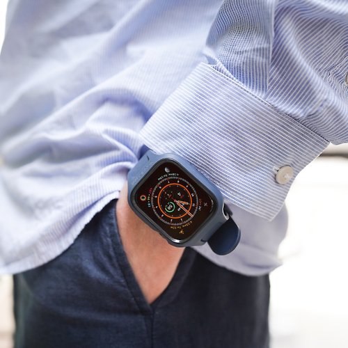 MONOCOZZI ESSENTIALS|Apple Watch防撞軟膠保護殼連錶帶45/44mm-海軍藍色