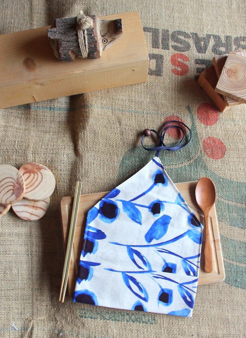[ハグ]マイクロマンを作成するweimomの母親の布：インクブルーフルーツ - 鉛筆、箸セット、食器バッグ、布ロール、台湾製のクリスマスプレゼント● - 手が一番を作りました - 箸・箸置き - コットン・麻 ブルー