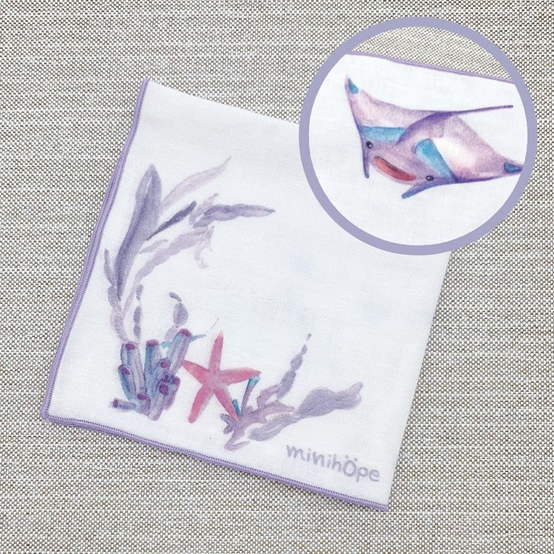 Silly Manta Ray-Organic Cotton Double Yarn Handkerchief(28*28cm) - Handkerchiefs & Pocket Squares - Cotton & Hemp White