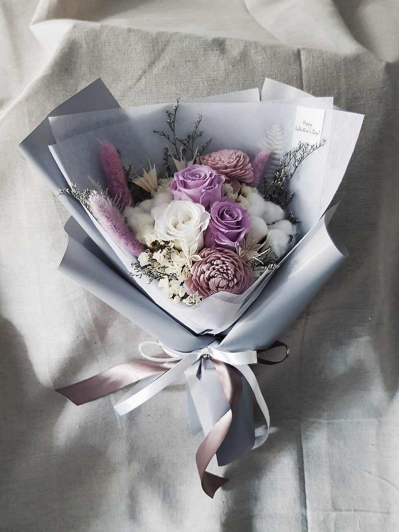 Valentine's Day | Preserved flowers + dried flowers │ Purple and white roses eternal dried flowers bouquet │ Unfading flowers │ - Dried Flowers & Bouquets - Plants & Flowers Purple