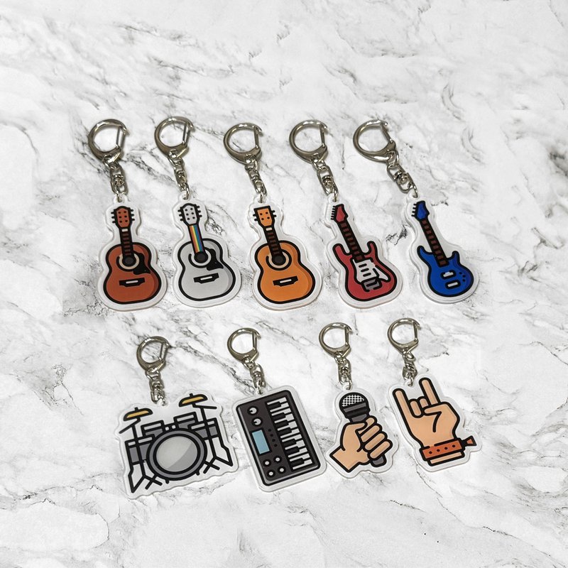 Guitar Player original Acrylic key ring musical instrument pattern series - Keychains - Other Materials White