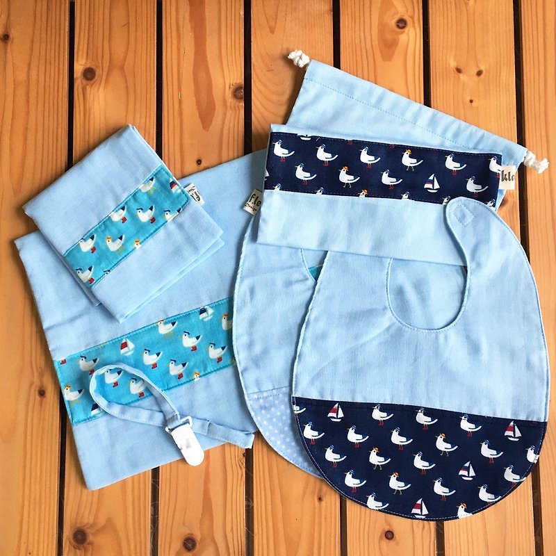 寶寶彌月禮 - 藍色海鷗 - 適合0~1歲的寶寶彌月禮六件租（附禮盒） - 滿月禮物 - 紙 藍色