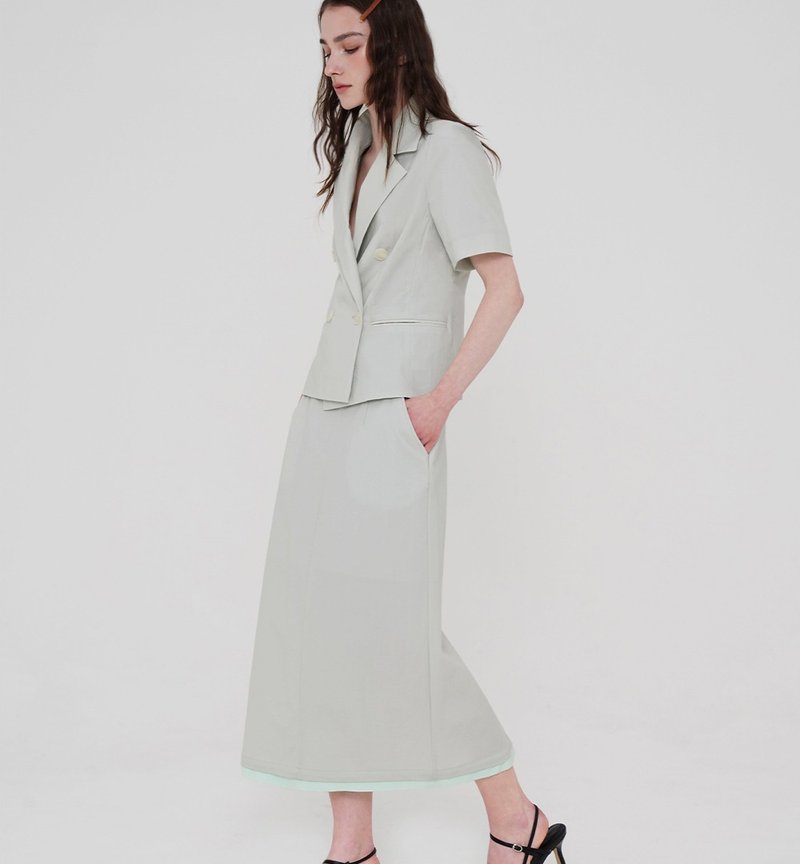 Korea sisterhood, Layered long skirt - Ashgray - 裙子/長裙 - 尼龍 綠色