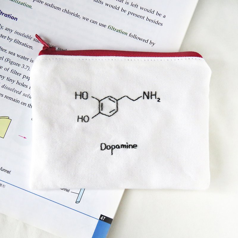 多巴胺 Dopamine / 化學分子 零錢包 筆袋 / 客製化 - 零錢包/小錢包 - 繡線 紅色