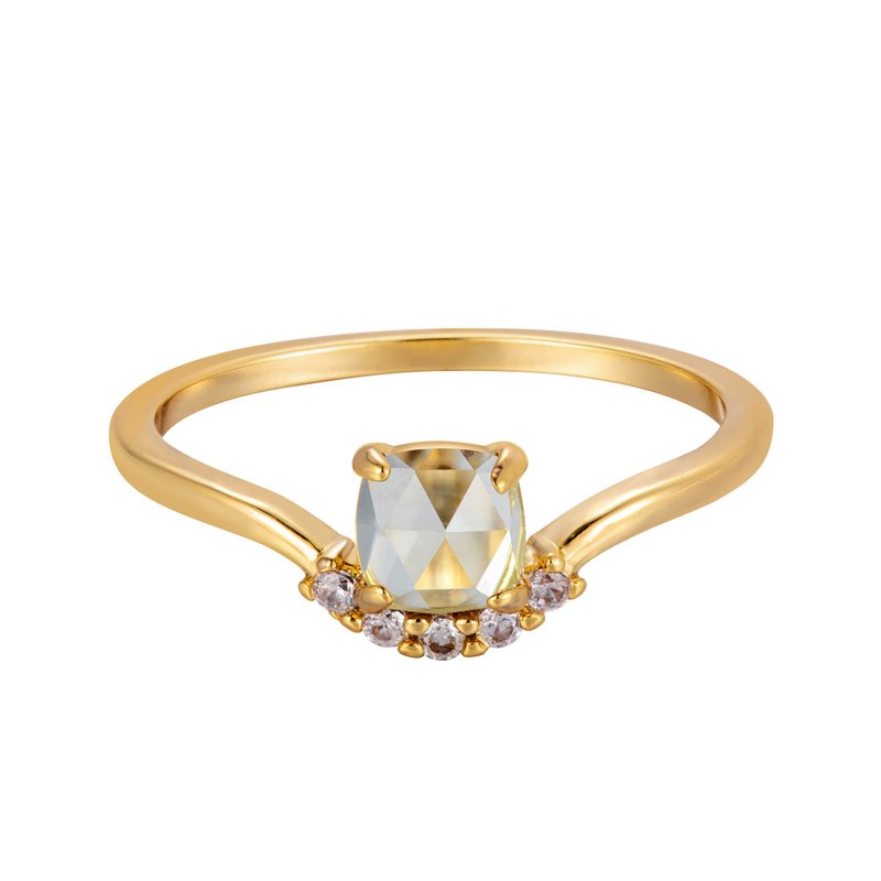 Aurora Stone ring classic rose cut cushion shape semi-precious stone plated in 14k gold - แหวนทั่วไป - เครื่องประดับพลอย สีใส