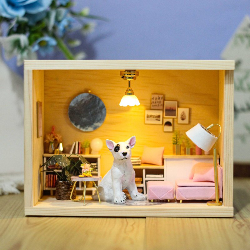 [Customized pet model] Bull Terrier Pocket House Pink Furry Baby Doll commemorative custom 7-8cm - Stuffed Dolls & Figurines - Other Materials 