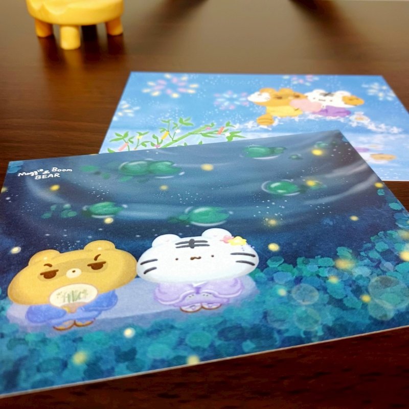 湖畔賞螢/ 夏日祭典- 四季明信片 - 系列3 - 卡片/明信片 - 紙 藍色