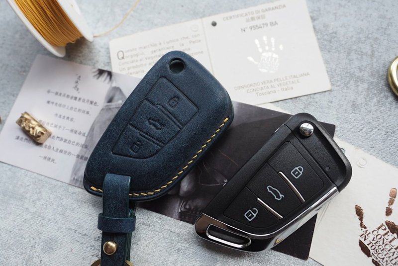 福特Ford車鑰匙套 純手工牛皮 客製化刻字禮物 顏色款式可訂製 - 鑰匙圈/鑰匙包 - 真皮 多色