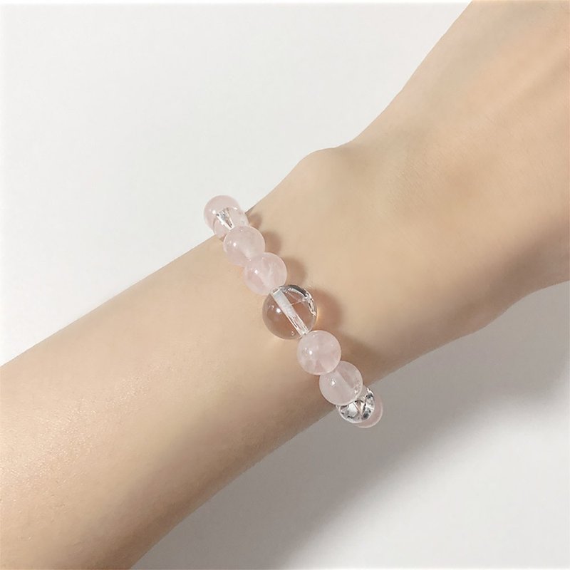 Ice ROSE, Clear & Rose Quartz Raw Stone Banding Bracelet - 手鍊/手環 - 半寶石 粉紅色