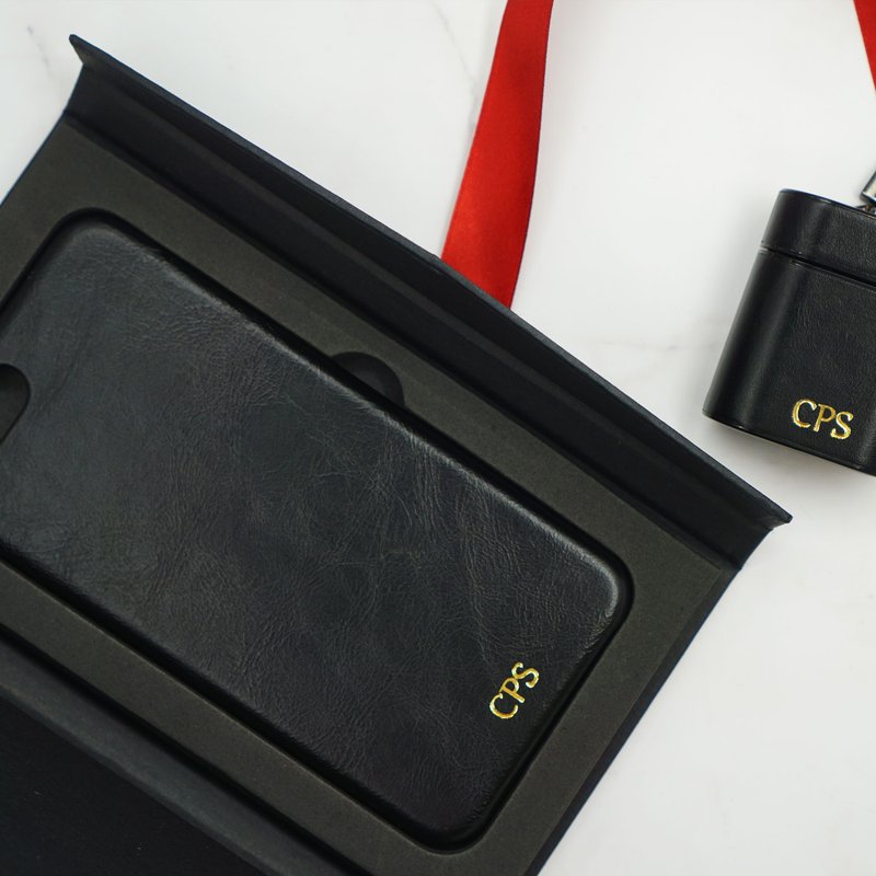 Customized all black leather IPHONE 8 Plus/7 Plus phone case - เคส/ซองมือถือ - หนังแท้ สีดำ