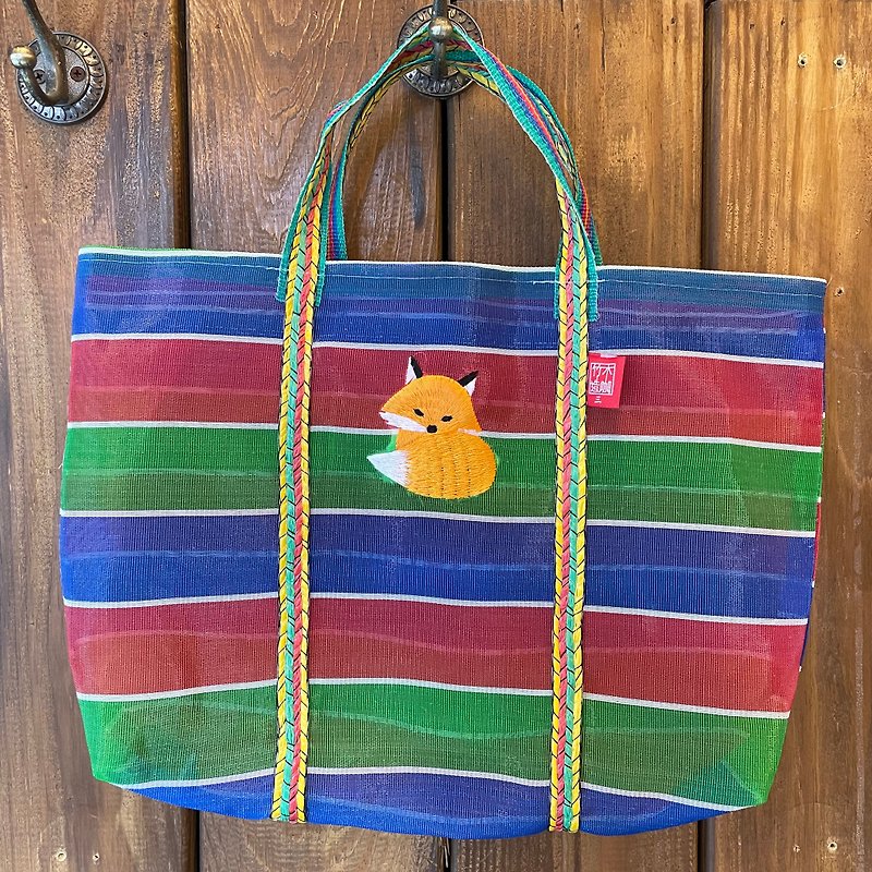 Fox Embroidered Eggplant Bag - กระเป๋าถือ - พลาสติก หลากหลายสี