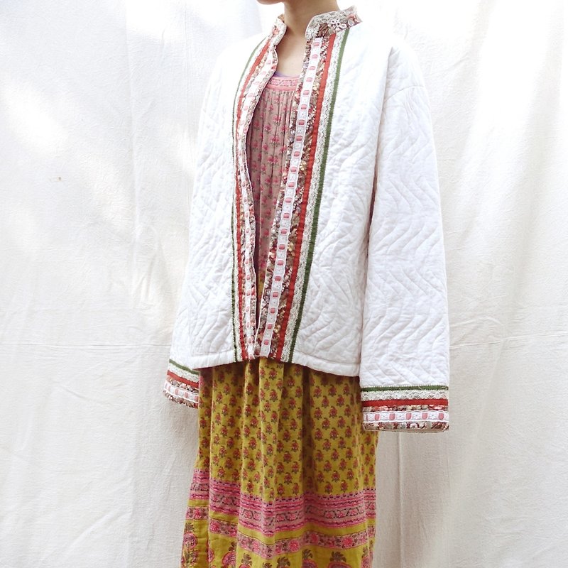 BajuTua / Vintage / American-made white cotton embossed lace coat - เสื้อแจ็คเก็ต - ผ้าฝ้าย/ผ้าลินิน ขาว