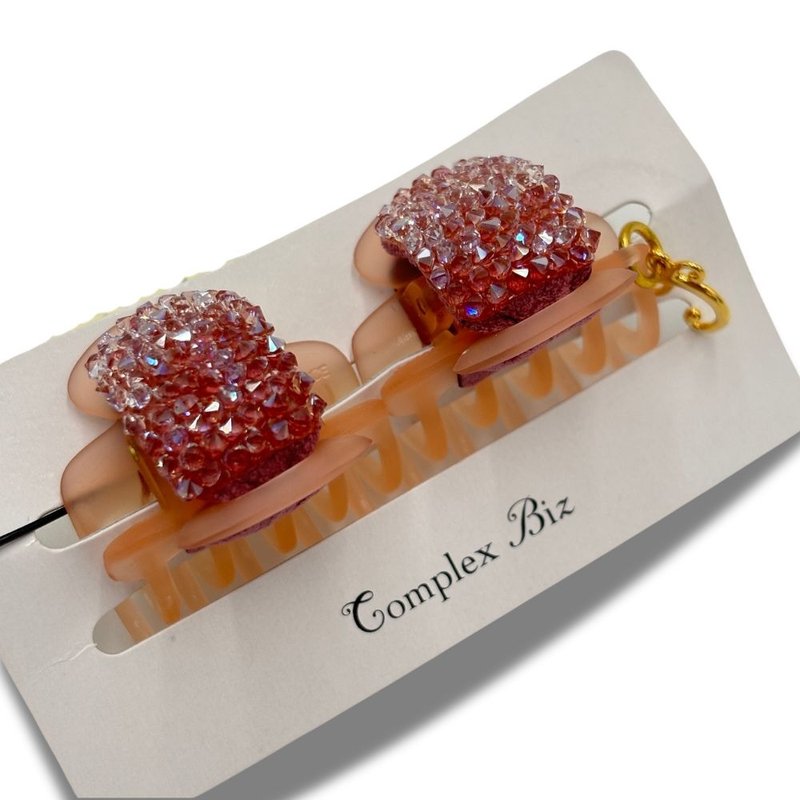 COMPLEX BIZ 水晶 甜心夾 兩件組 橘底粉鑽 - 髮夾/髮圈 - 水晶 多色