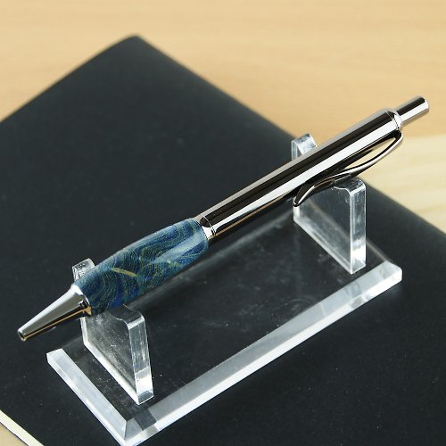 朵拉 | 木作空間 訂製-自動鉛筆+原子筆 按壓式短握位木筆 / 藍色系穩定木