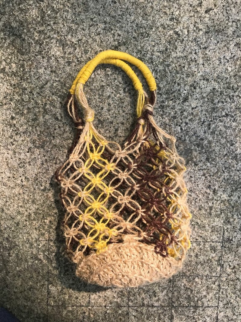 Hand-woven window grilled beverage/bag-+(with crochet bottom)-double handle type C (20 pieces) - Handbags & Totes - Cotton & Hemp 