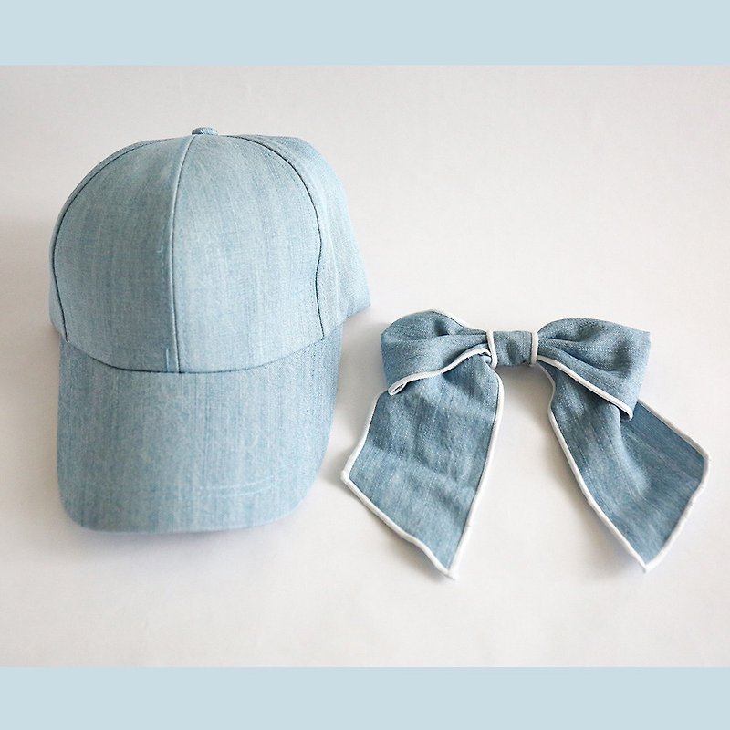Fashionable Bowknot Baseball Cap with Long Brim and Sunscreen Natural Cotton - หมวก - ผ้าฝ้าย/ผ้าลินิน หลากหลายสี