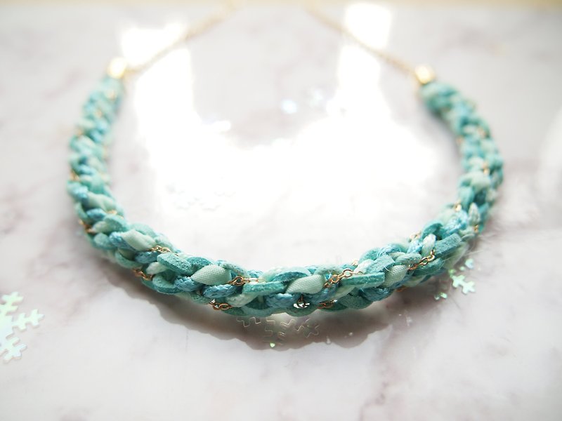 Tailor made turquoise braided leather necklace, minimalist chain necklace TNC009 - Necklaces - Genuine Leather Green
